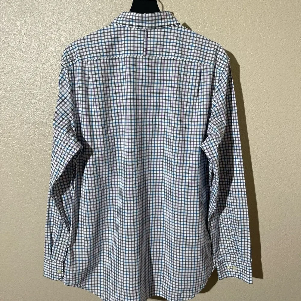 Banana Republic Men's Blue and Red Checkered Shirt